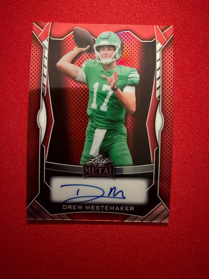 Drew Mestemaker 2026 Leaf Trinity Football Metal Auto On-Card Red 25/25 Bookend