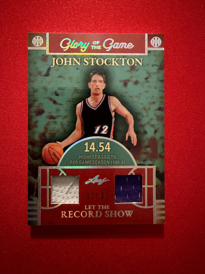John Stockton 2025 Leaf Glory of the Game Let the Record Show Dual Game-Used /35