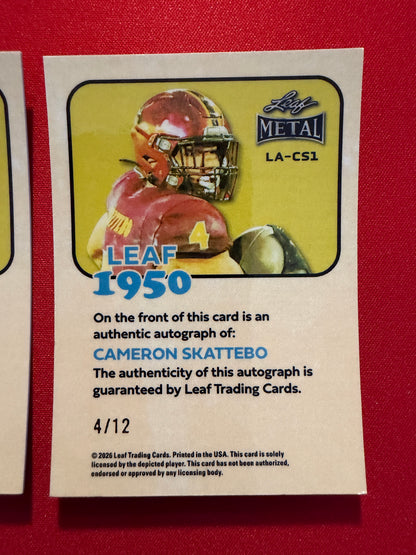 2026 Leaf Metal Football Cam Skattebo 1950 Gold Auto 1/1 Lot