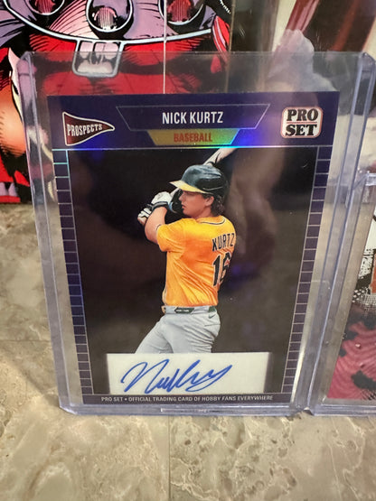 Nick Kurtz 2026 Pro Set Two Card Lot 1989 Purple AUTO /8 Frenetic Blue /10
