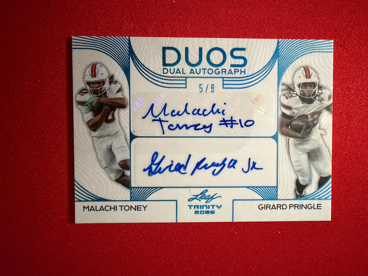 Malachi Toney Pringle 2026 Leaf Trinity Football Duos Auto Platinum /8