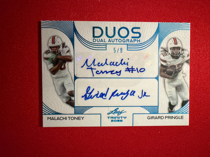 Malachi Toney Pringle 2026 Leaf Trinity Football Duos Auto Platinum /8