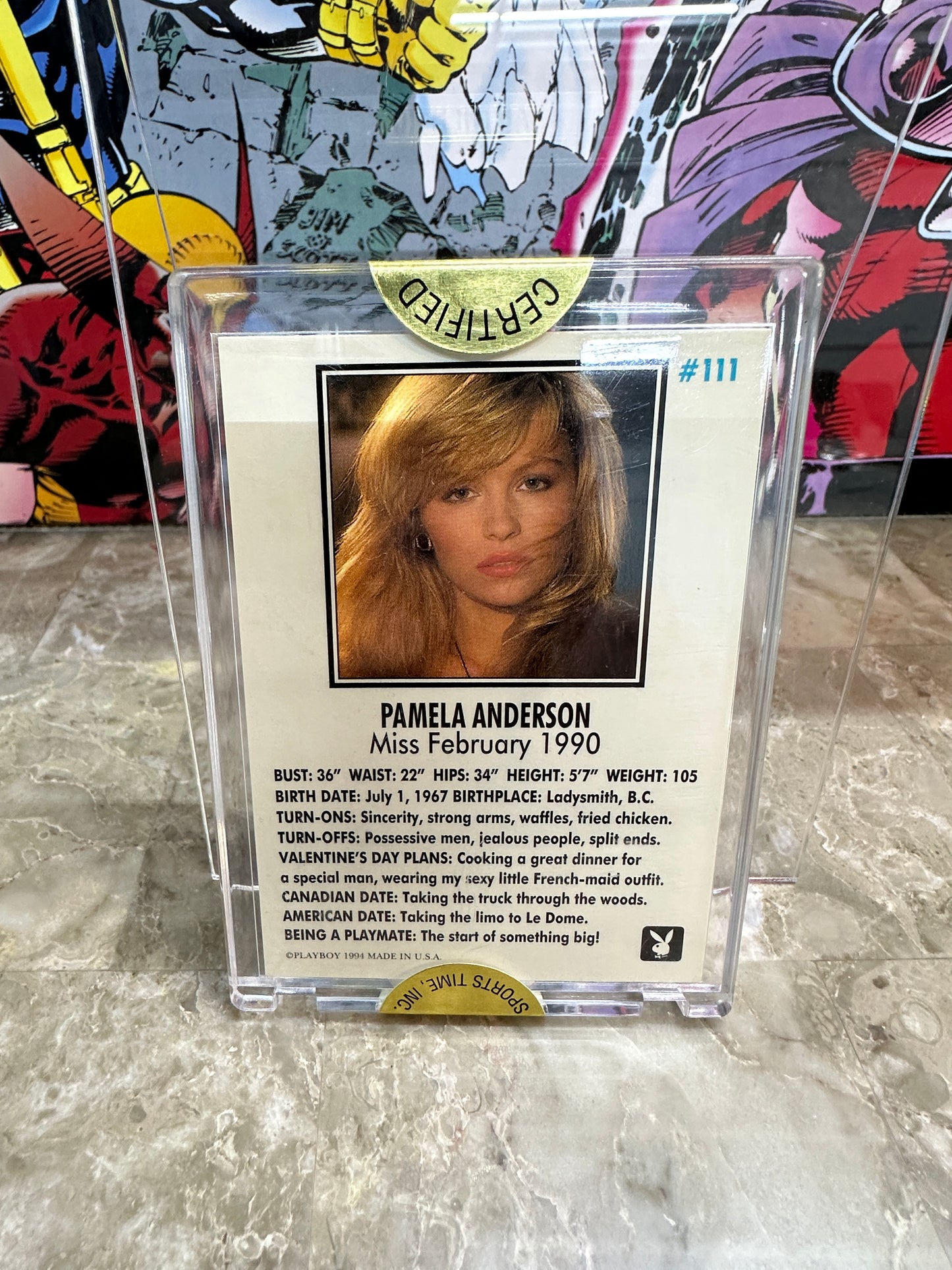 Pamela Anderson #111 Autograph Card (1994 Playboy Sports Time Certified) - 751/2500