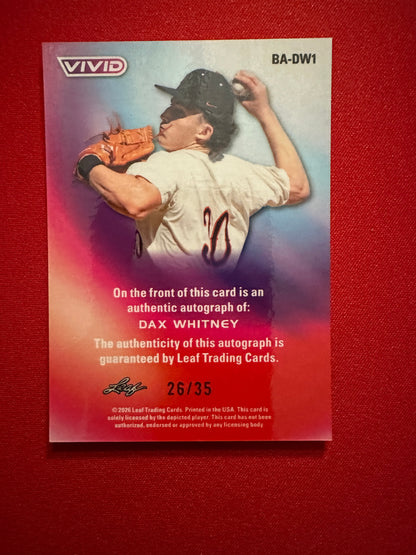 Dax Whitney 2026 Leaf Vivid Teal Laser AUTO /35 Oregon State NCAA Ace
