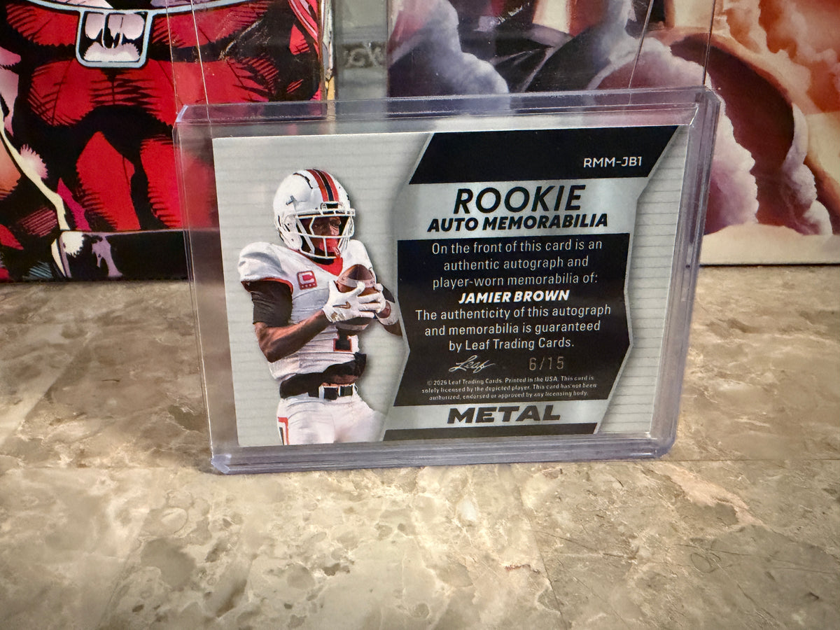 Jamier Brown 2026 Leaf Trinity Football Rookie Auto Memorabilia Metal Patch /15