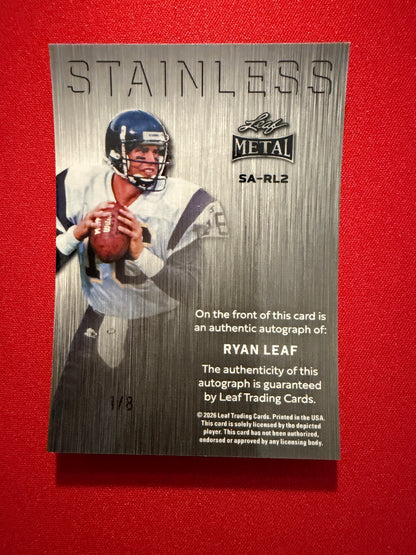 Ryan Leaf 2026 Leaf Metal Football Stainless Auto Platinum 1/8 Bookend
