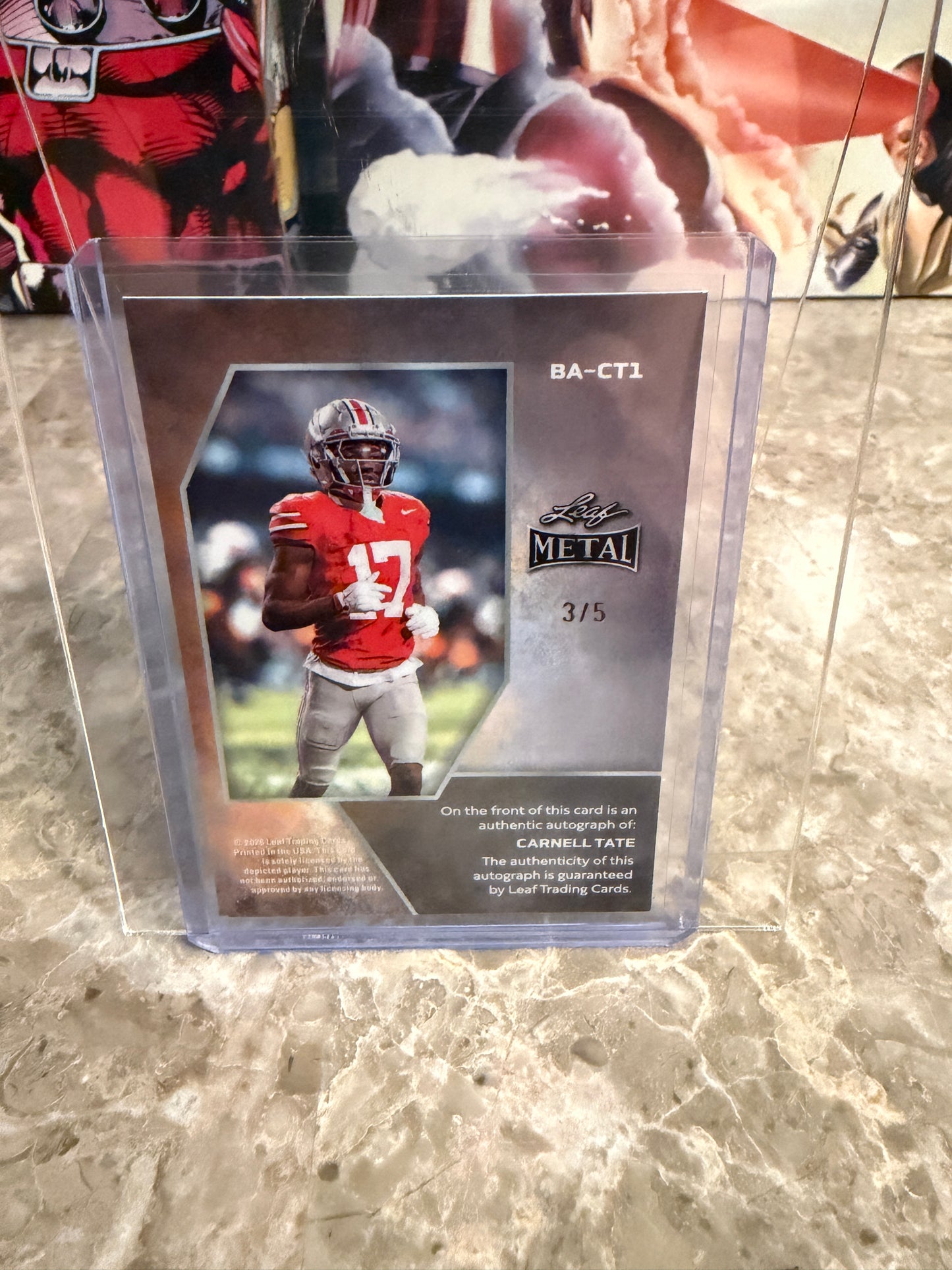 2026 Leaf Metal Football Carnell Tate Auto Blue Prismatic /5
