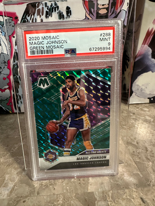 Magic Johnson #288 PSA 9 Mint (2020 Panini Mosaic) - Green Mosaic