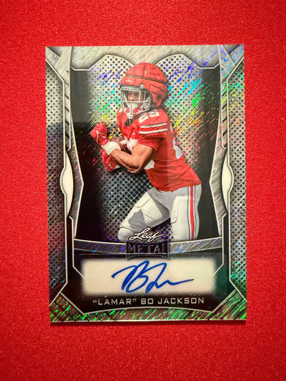 Lamar "Bo" Jackson 2026 Leaf Trinity Football Metal Auto Silver Shimmer /49