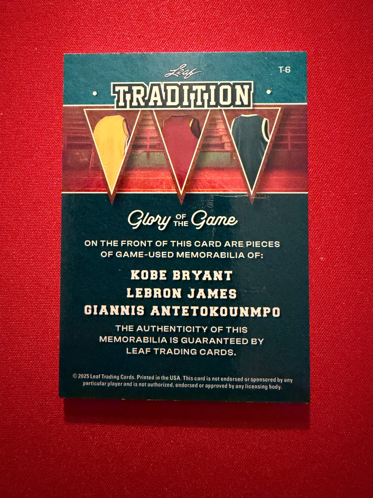 Kobe Bryant LeBron James Giannis 2025 Leaf Glory of the Game Basketball Tradition Triple Game-Used Relic /30