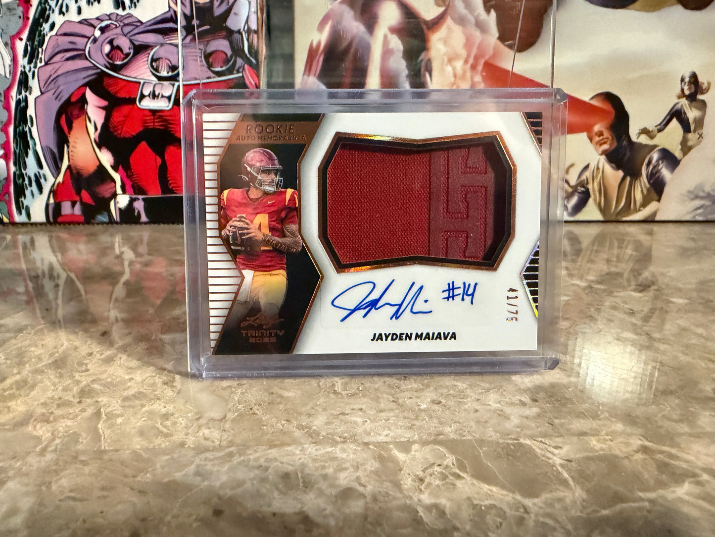 2026 Leaf Trinity Jayden Maiava Rookie Auto Memorabilia Patterned Patch /75