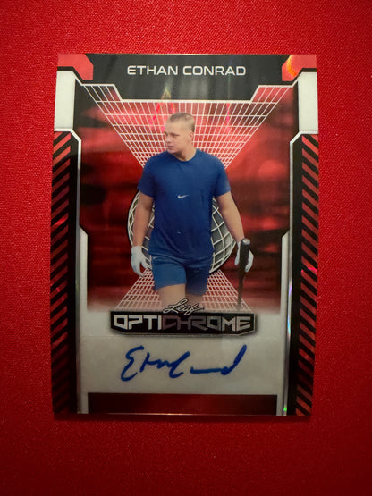 Ethan Conrad 2025 Leaf Optichrome Baseball Base Auto Red Lava 1/2