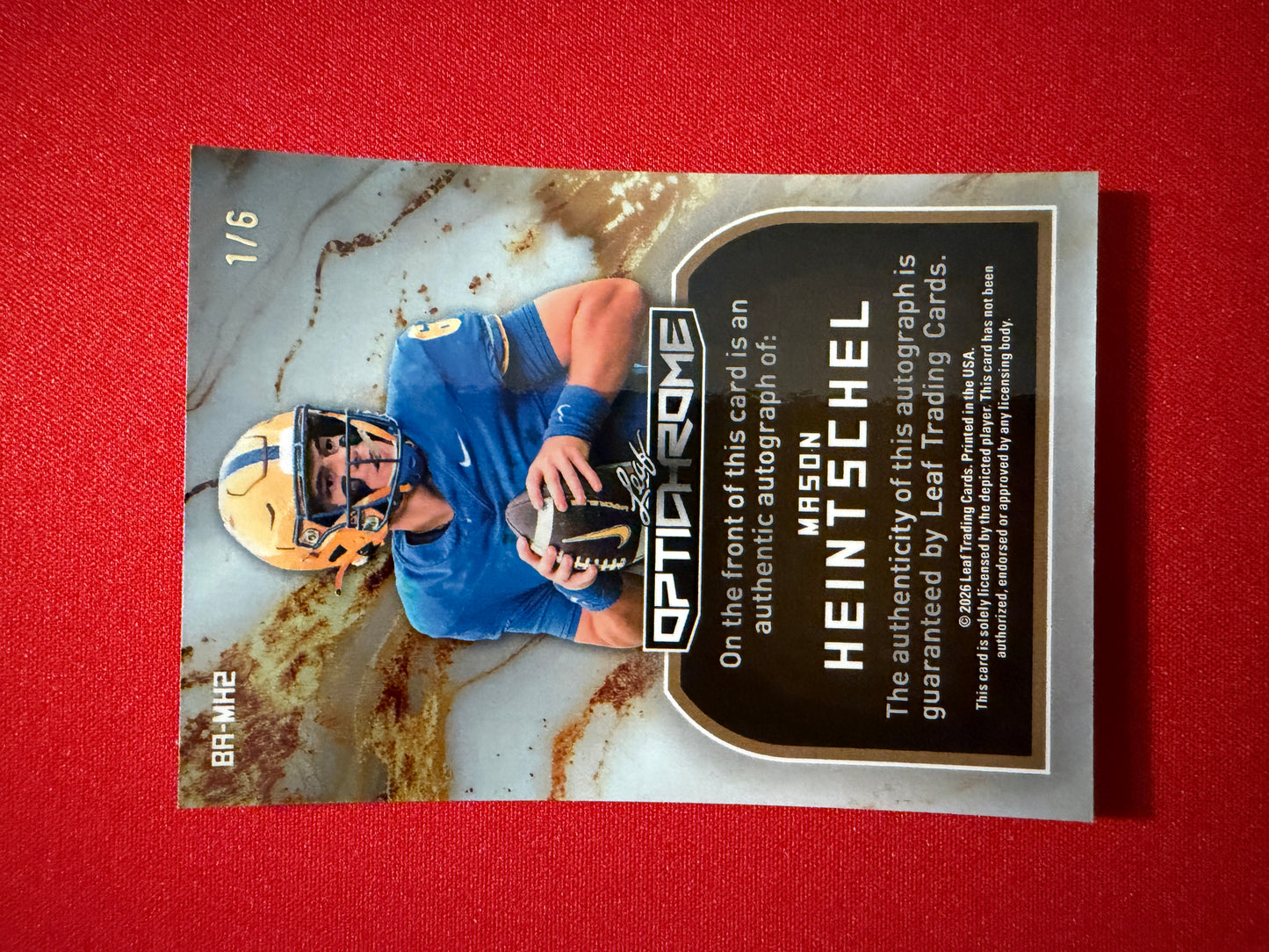 Mason Heintschel Leaf Optichrome Football Base Auto Pink Shimmer 1/6 Bookend