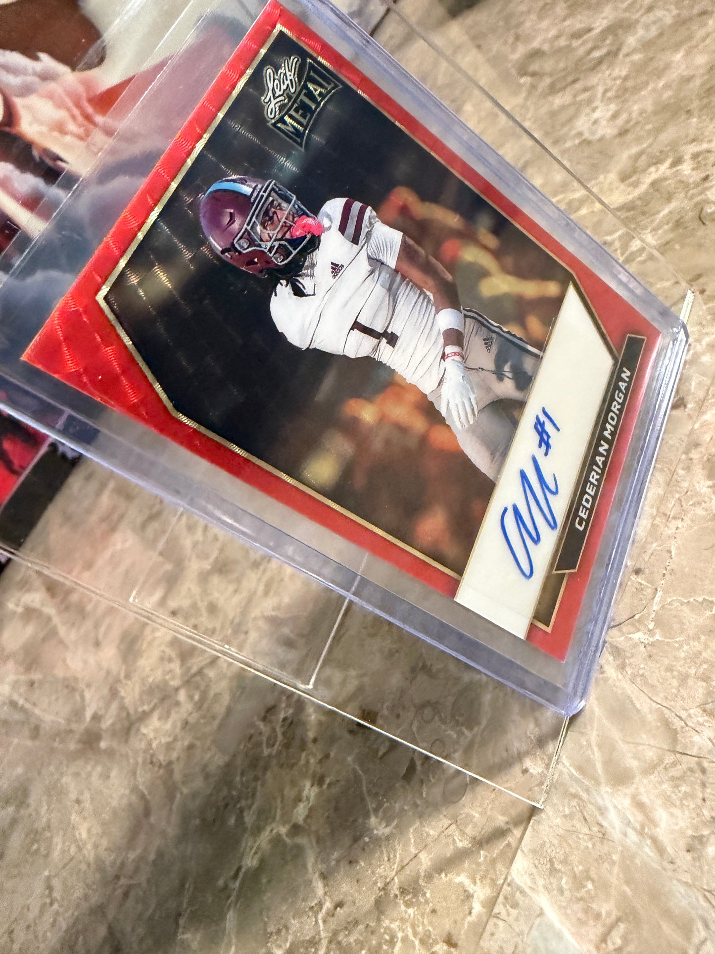 2026 Leaf Metal Football Cederian Morgan Red Flood Super Prismatic Auto