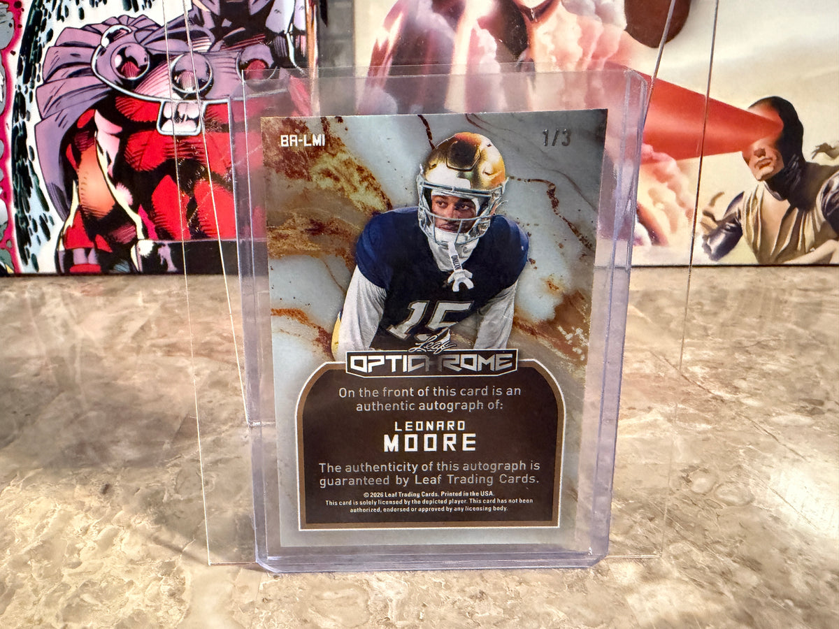 Leonard Moore 2026 Leaf Optichrome Football Base Auto Green Crystal /3
