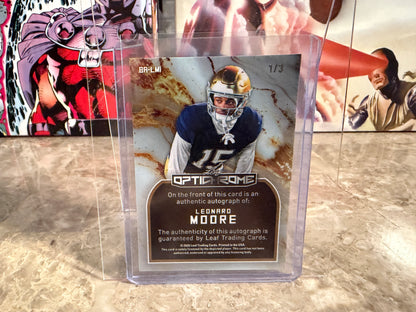 Leonard Moore 2026 Leaf Optichrome Football Base Auto Green Crystal /3