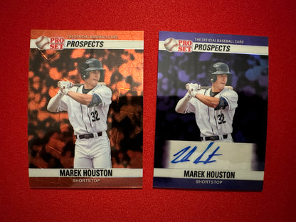 2026 Leaf Pro Set 1990 Marek Houston 2-Card Prospect Lot (1/1 Lazer & Purple Auto /8)