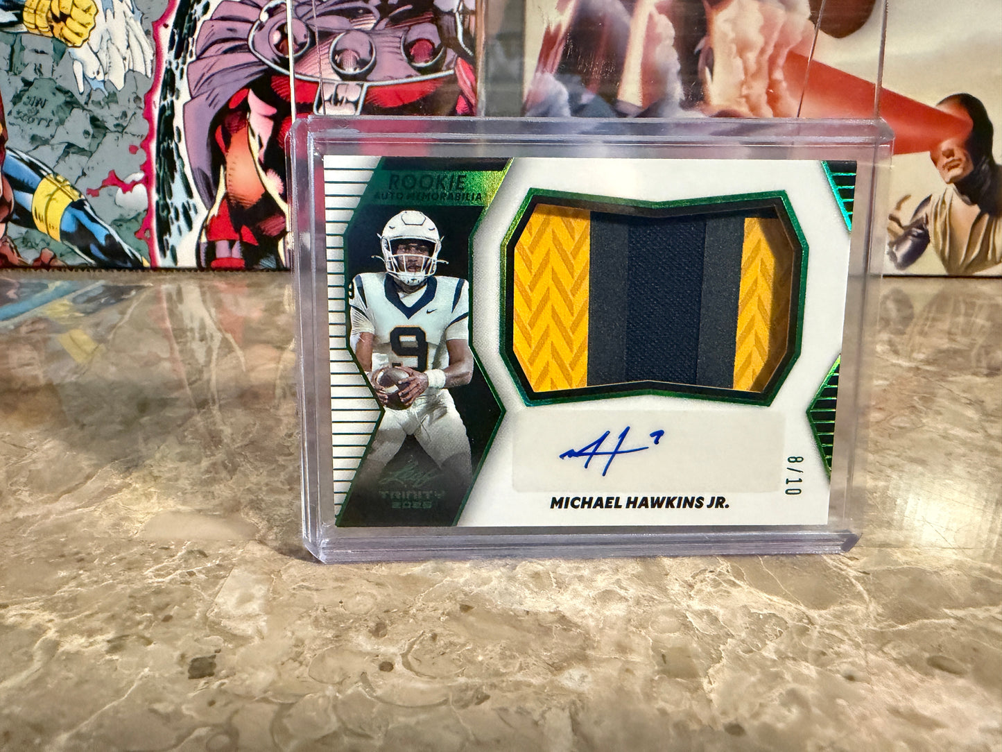 Michael Hawkins Jr. 2026 Leaf Trinity Rookie Auto Mem Multicolor Patch /10