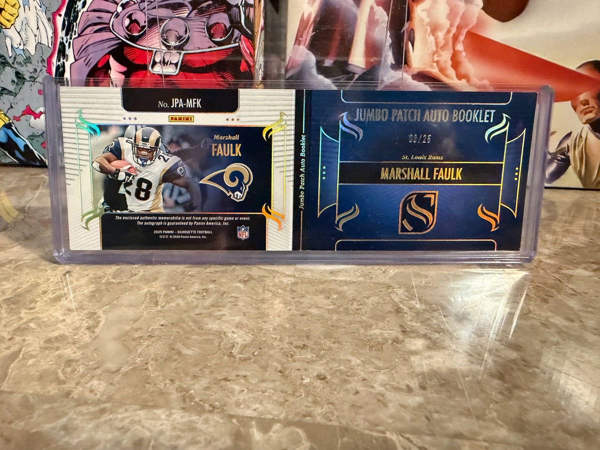 Marshall Faulk 2025 Panini Silhouette Jumbo Patch Auto Nike Swoosh Booklet /25