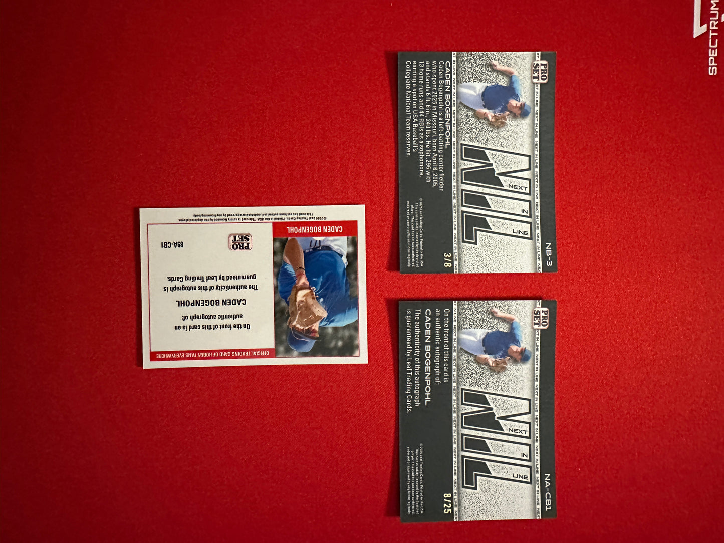 2026 Leaf Pro Set Caden Bogenpohl 1989 Pink Auto /7 NIL Auto /25 3-Card Lot