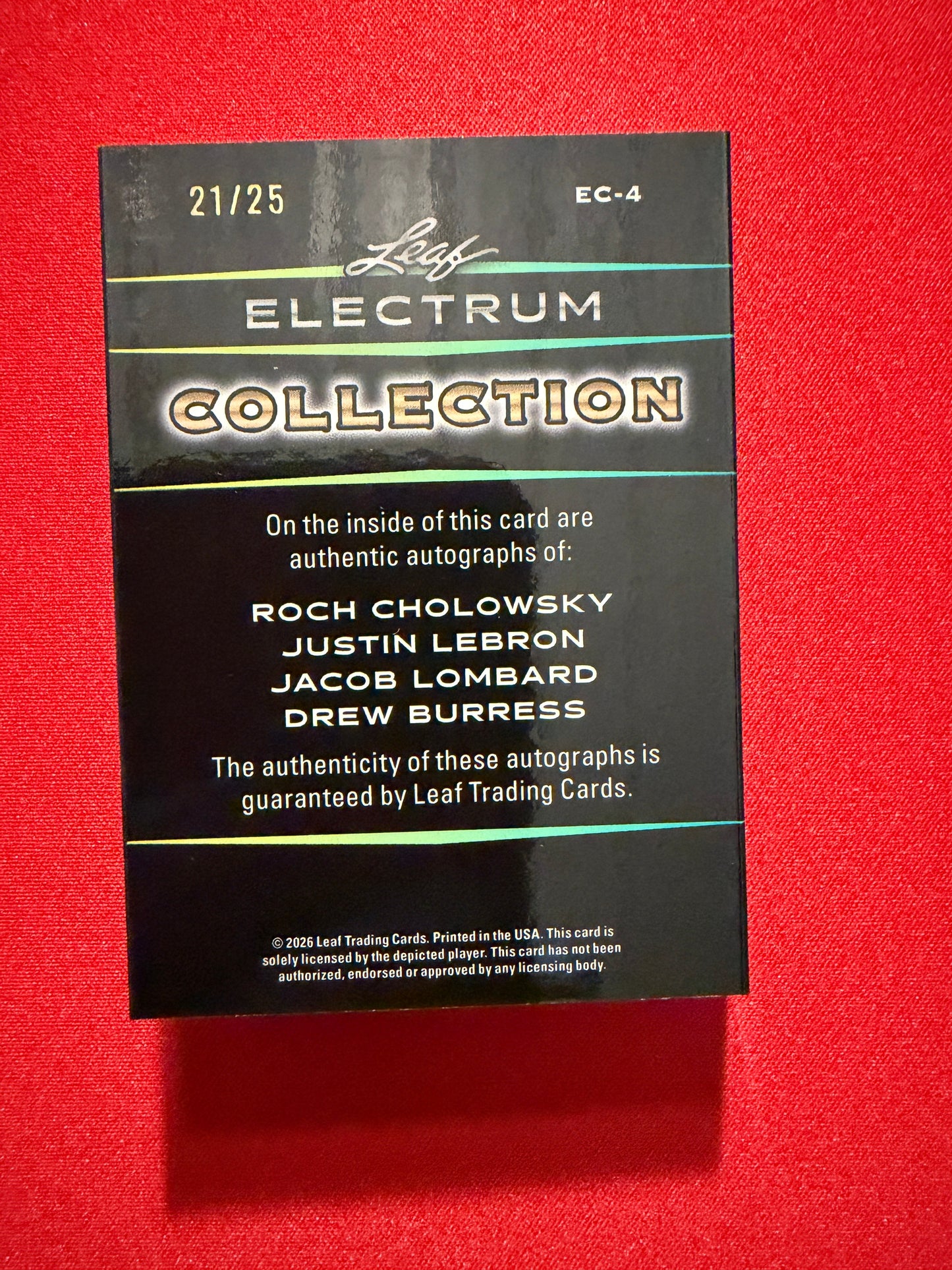 2026 Leaf Electrum Collection Draft Quad Auto Booklet Cholowsky LeBron Lombard Burress