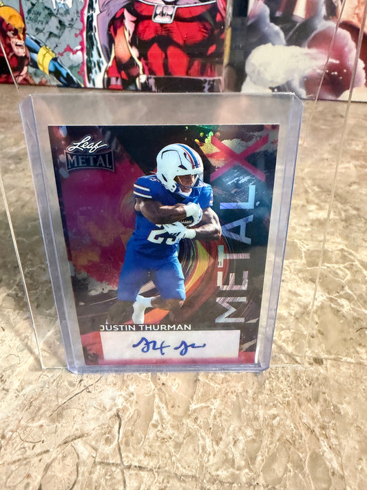 2026 Leaf Metal Football Justin Thurman Metal X Auto Pink Prismatic 1/1