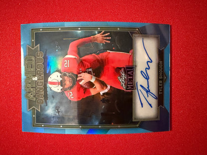 Tyler Shough Leaf Metal Football Armed & Dangerous Auto Blue 1/1