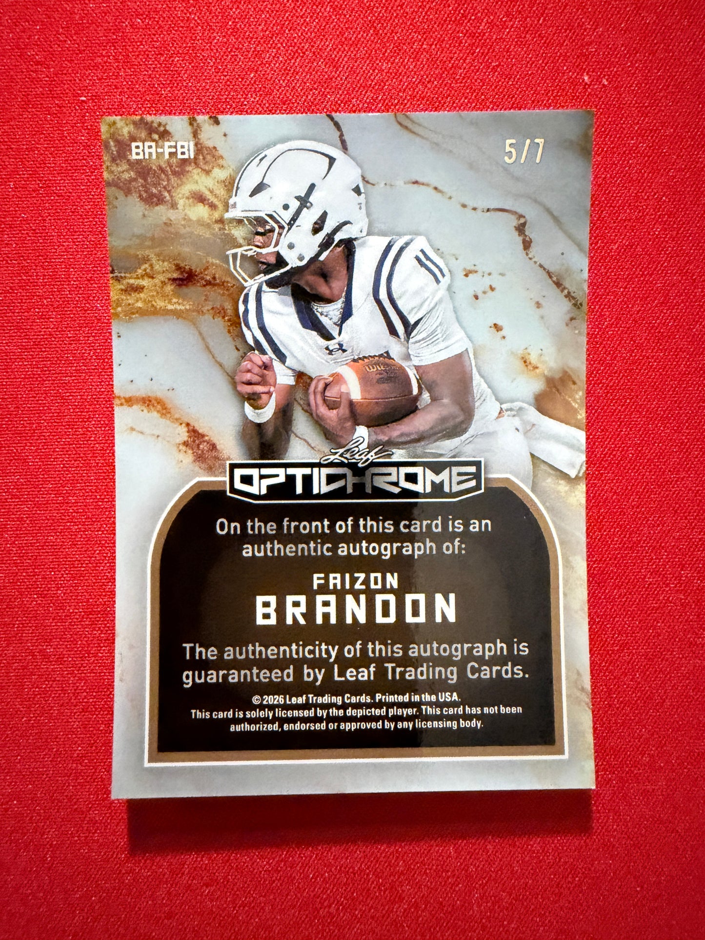 2026 Leaf Optichrome Football Faizon Brandon Base Auto Purple Prismatic /7