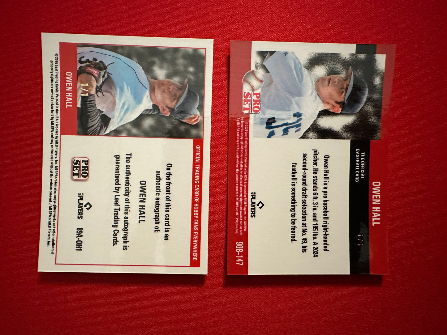 Owen Hall 2026 Leaf Pro Set 1/1 Dual Masterpiece Prospect Lot