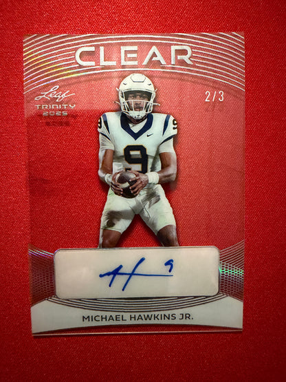 Michael Hawkins Jr. 2026 Leaf Trinity Football Clear Auto Silver /3