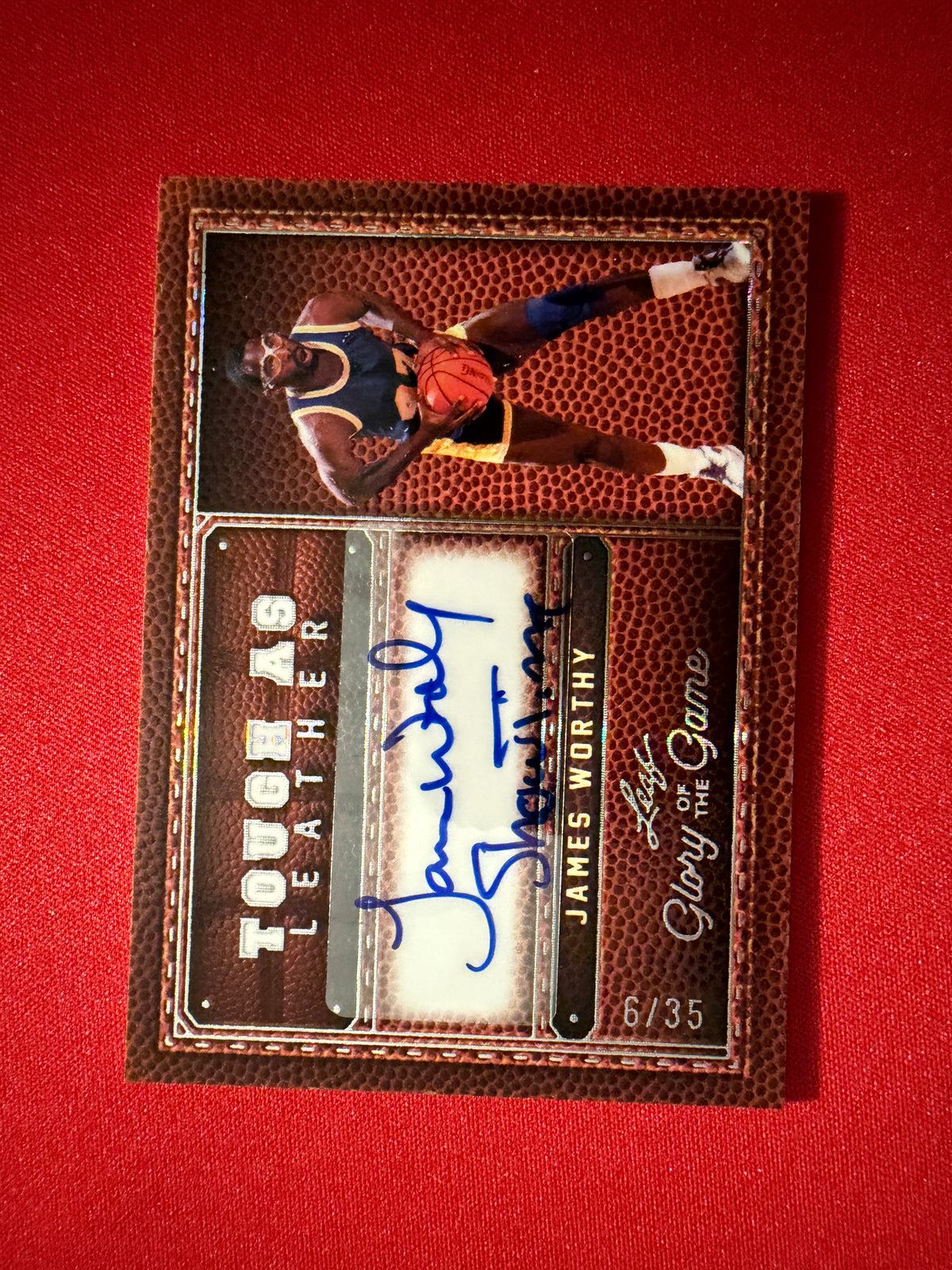 James Worthy 2025 Leaf Glory of the Game Tough As Leather Substrate Auto /35