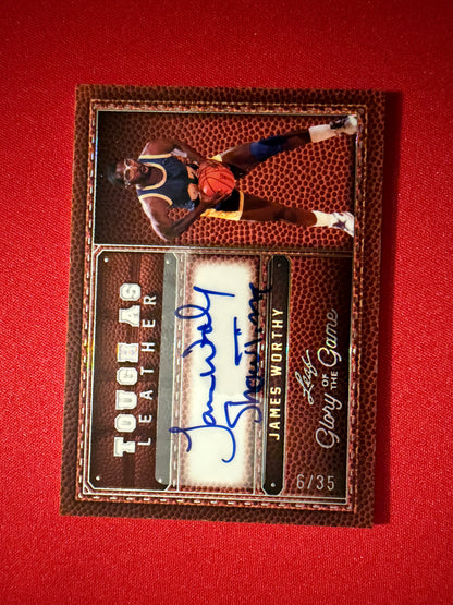 James Worthy 2025 Leaf Glory of the Game Tough As Leather Substrate Auto /35
