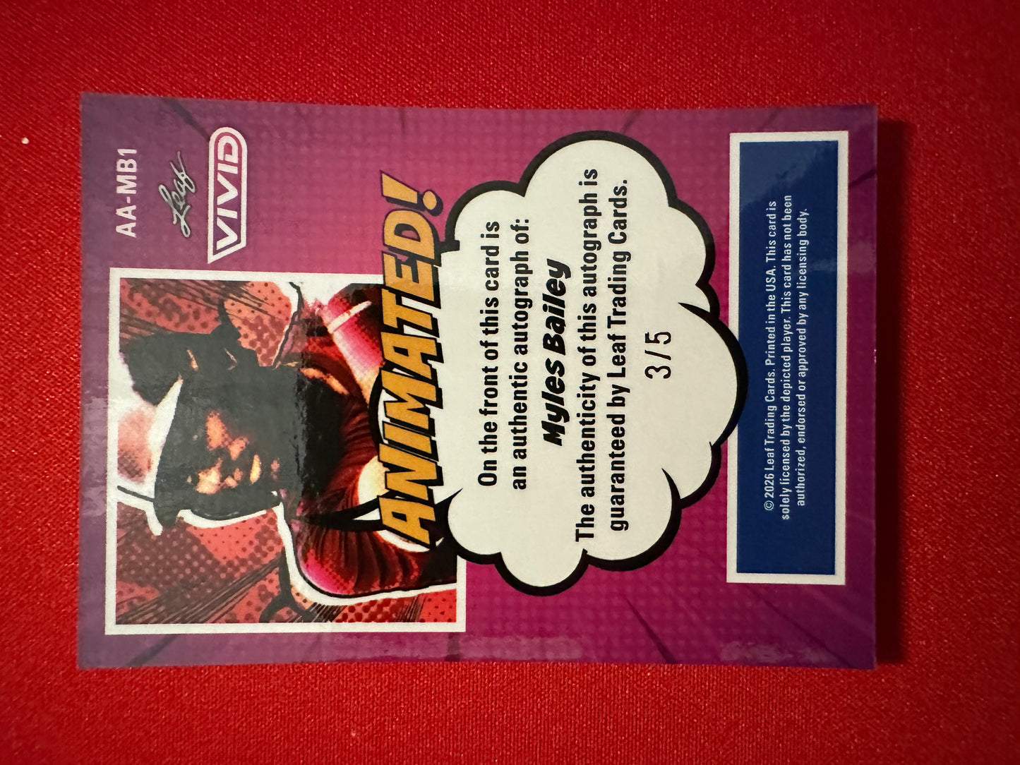 2026 Leaf Vivid Baseball Animated Myles Bailey Auto Techno Foil 3/5