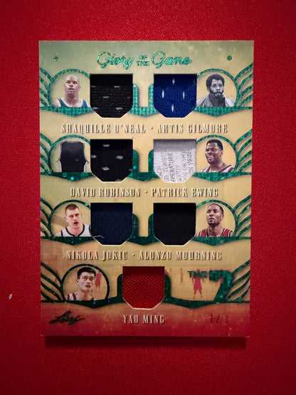 2026 Leaf Glory of the Game Basketball The 7 Holo Green 7-Patch 1/1 Jokic Shaq