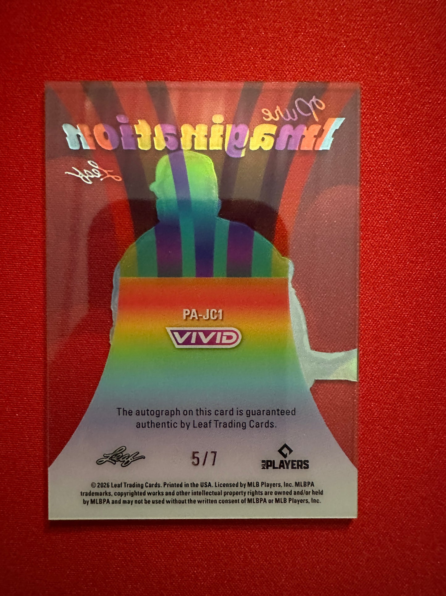 Jurrangelo Cijntje 2026 Leaf Vivid Pure Imagination Red Acetate AUTO 5/7 Cardinals