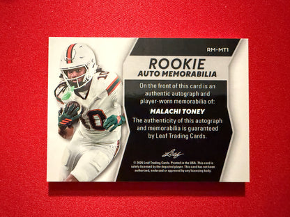 Malachi Toney 2026 Leaf Trinity Football Rookie Auto Memorabilia Multicolor Patch /25