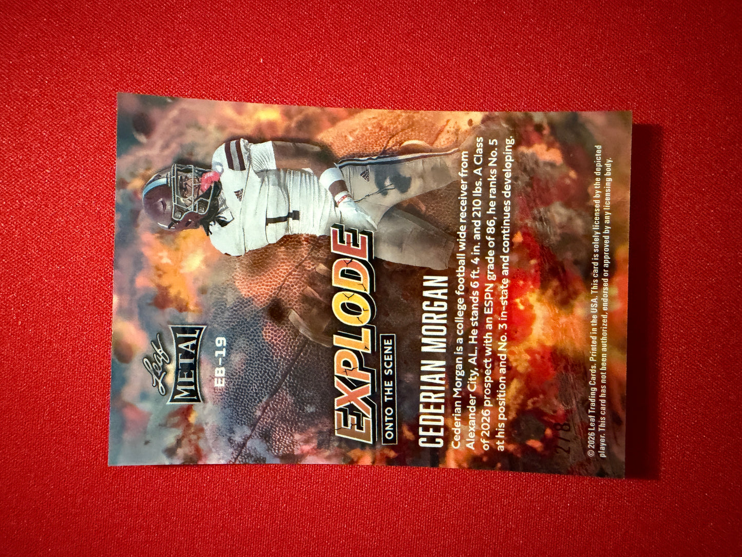 Cederian Morgan 2026 Leaf Metal Football Explode Onto The Scene Platinum /8