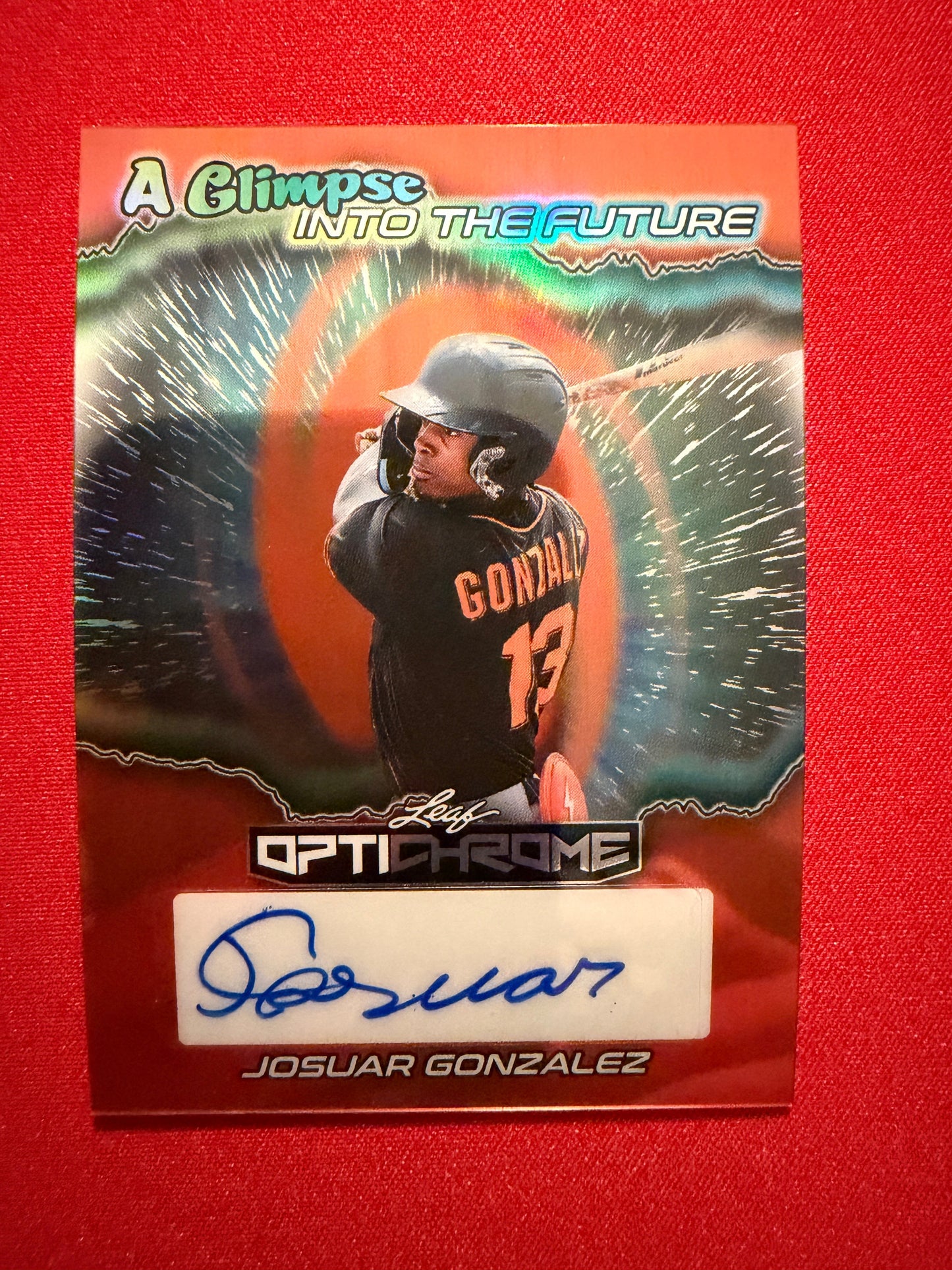 2025 Leaf Optichrome Baseball Josuar Gonzalez Glipse Into Future Orange /4