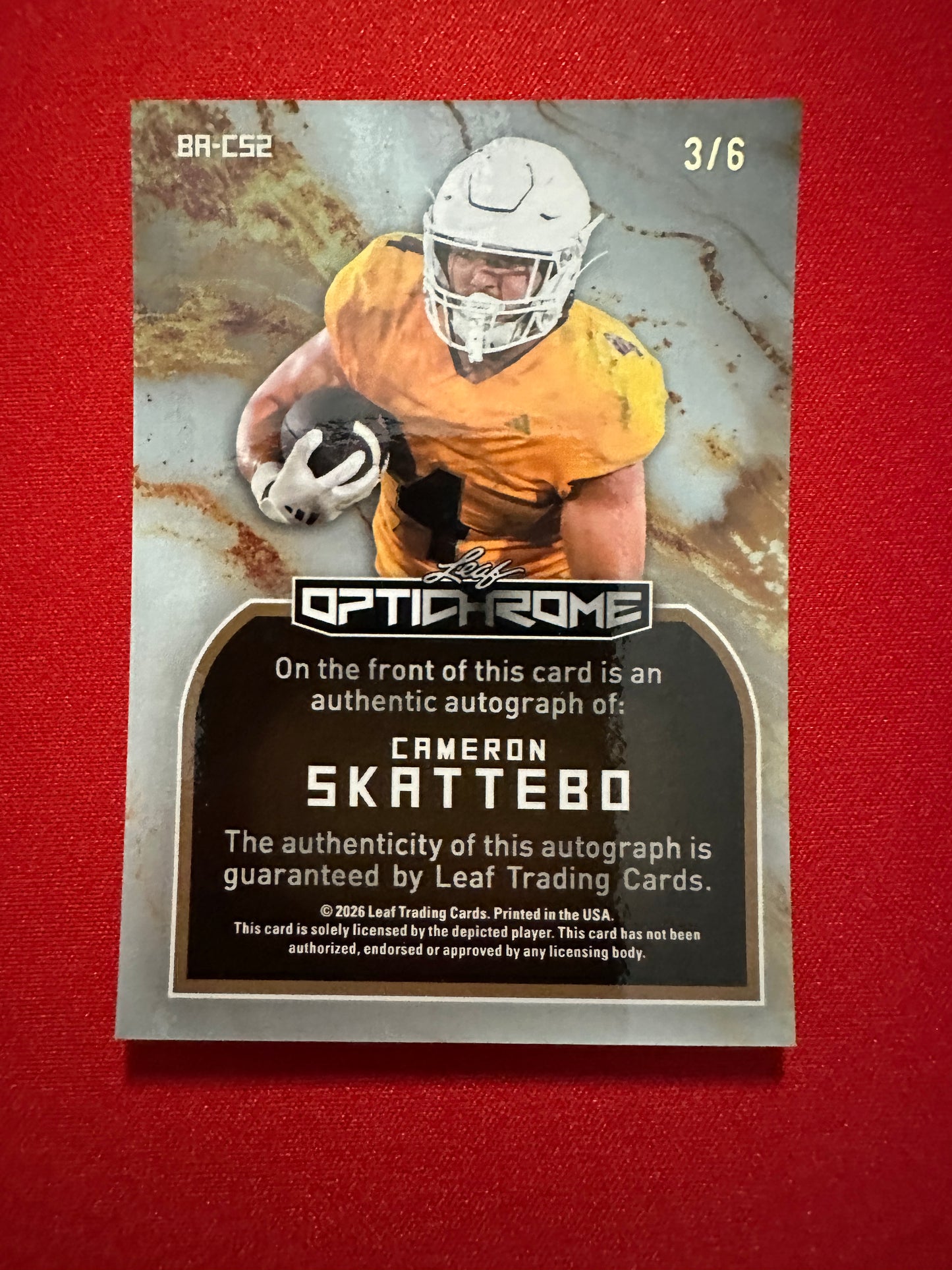 2026 Leaf Optichrome Pink Prismatic Cameron Skattebo Autograph 3/6