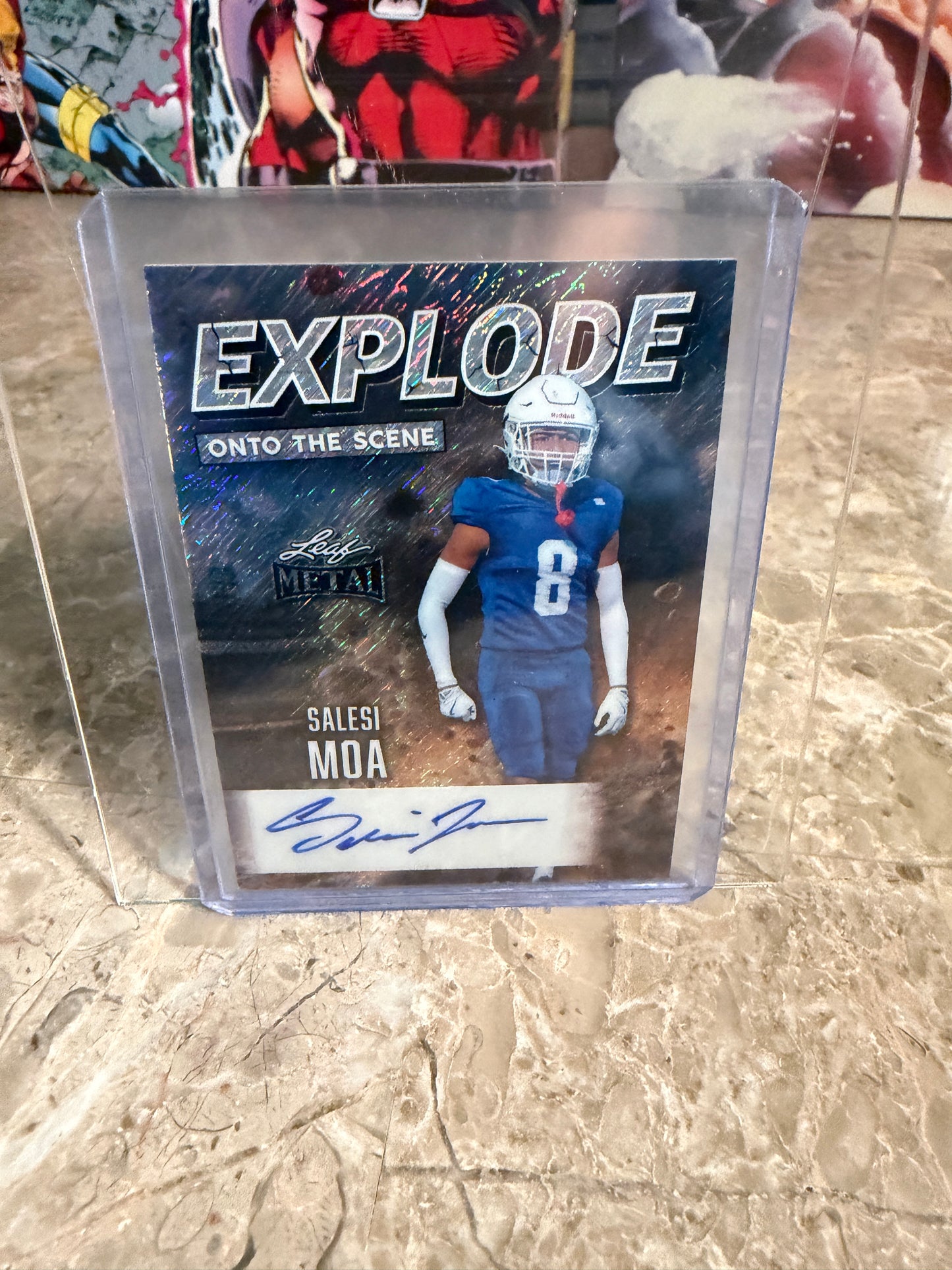2026 Leaf Metal Football Salesi Moa Auto Explode Onto the Scene Silver