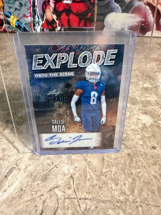 2026 Leaf Metal Football Salesi Moa Auto Explode Onto the Scene Silver
