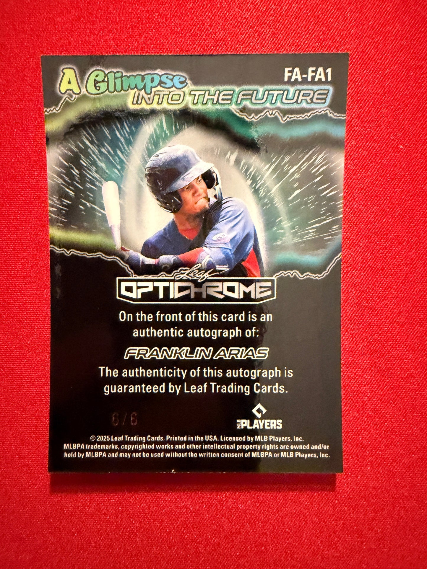 Franklin Arias 2025 Leaf Optichrome Baseball Glimpse Into Future Auto Green Shimmer 6/6