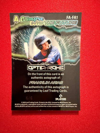 Franklin Arias 2025 Leaf Optichrome Baseball Glimpse Into Future Auto Green Shimmer 6/6