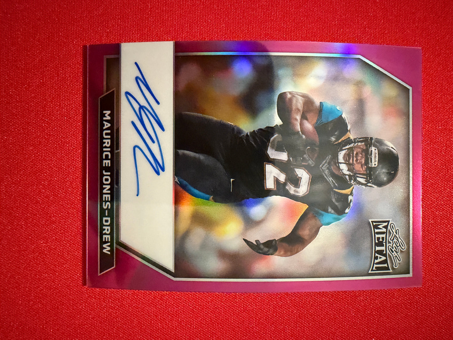 Maurice Jones-Drew 2026 Leaf Metal Football On-Card Auto Pink Prismatic /5