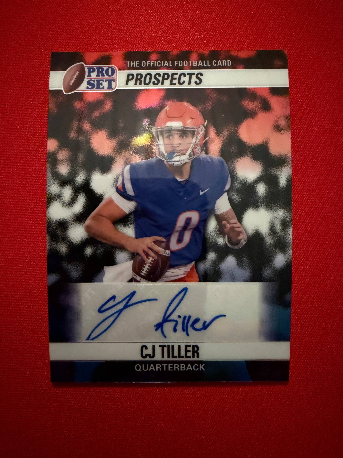 2026 Leaf Pro Set Metal Football CJ Tiller 1990 Auto Red White Blue 1/1
