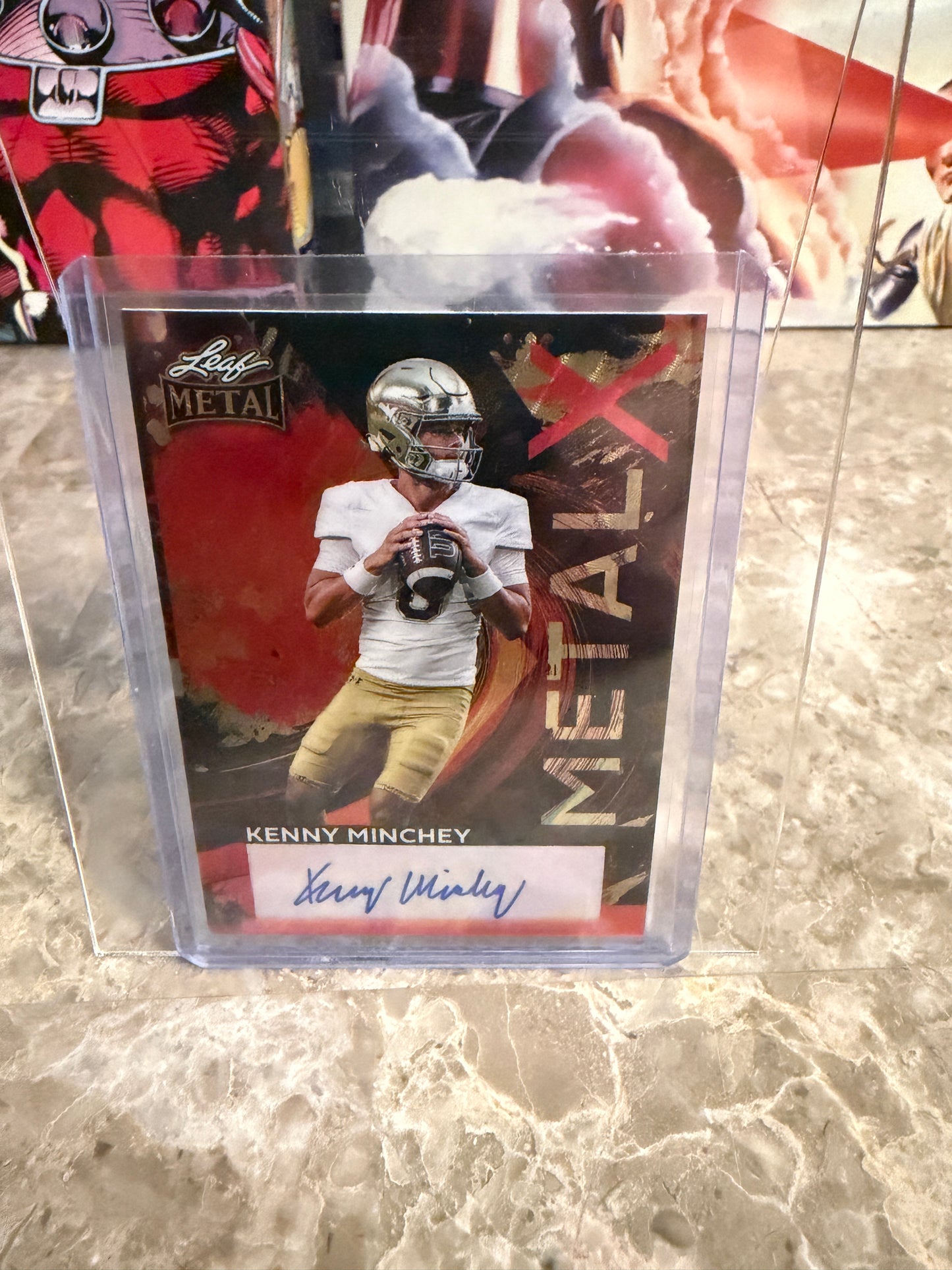2026 Leaf Metal Football Kenny Minchey Auto Red Flood Super Prismatic 1/1