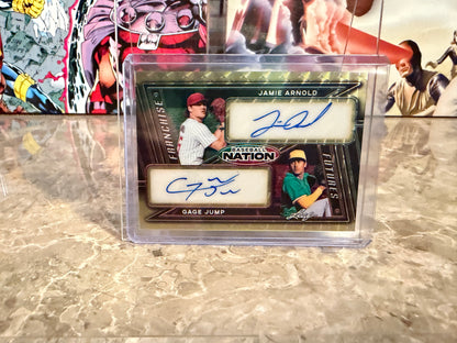 Jamie Arnold Gage Jump 2026 Leaf Baseball Nation Franchise Futures Dual Auto Gold Super Prismatic 1/1