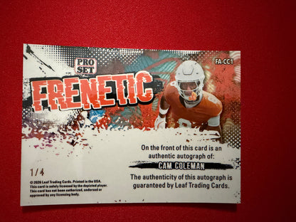 2026 Leaf Pro Set Metal Football Cam Coleman Frenetic Auto Orange Color Match 1/4