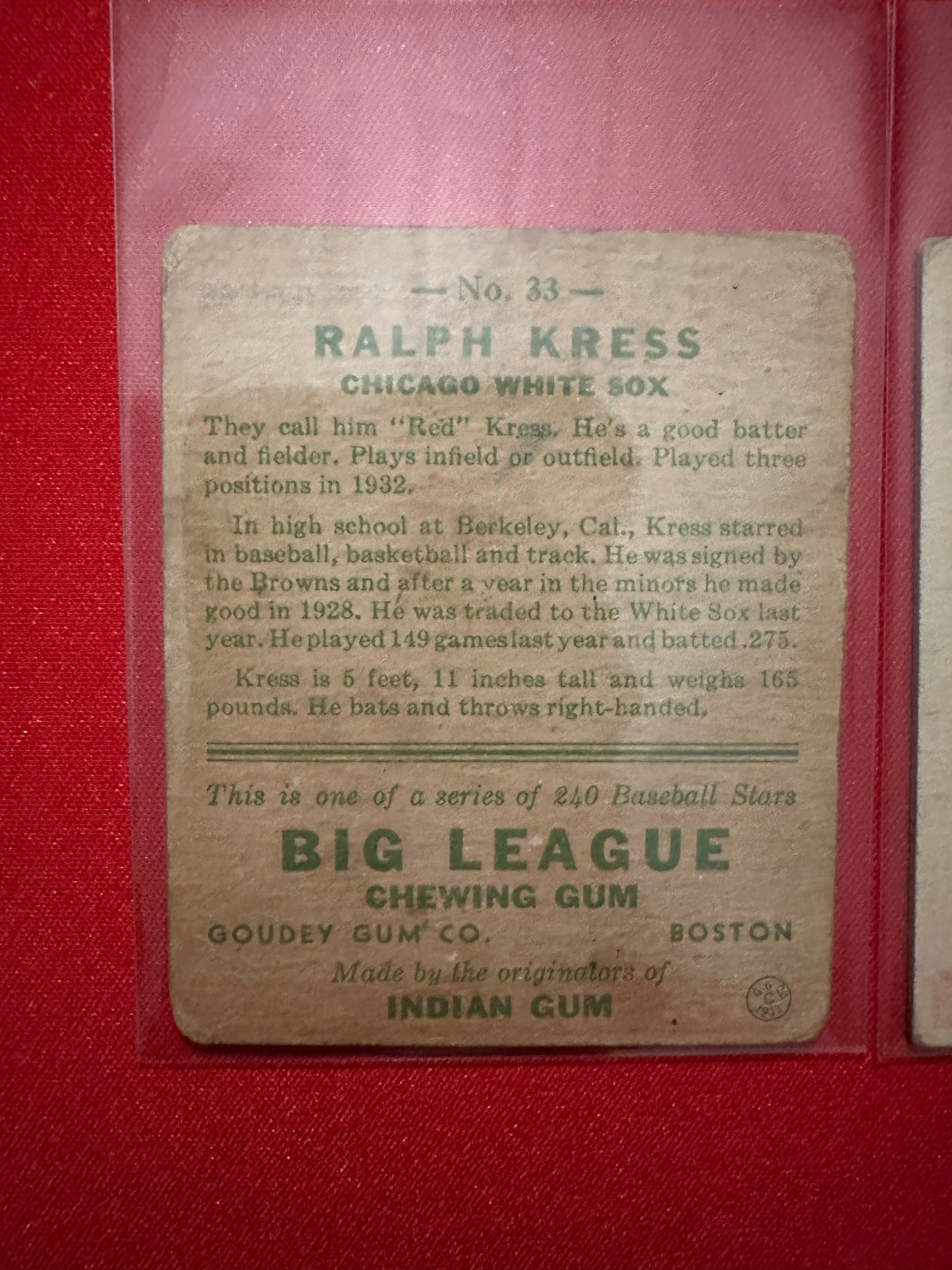 Ralph Kress/Charley Berry/Sam Jones (1933 Goudey) - Chicago White Sox