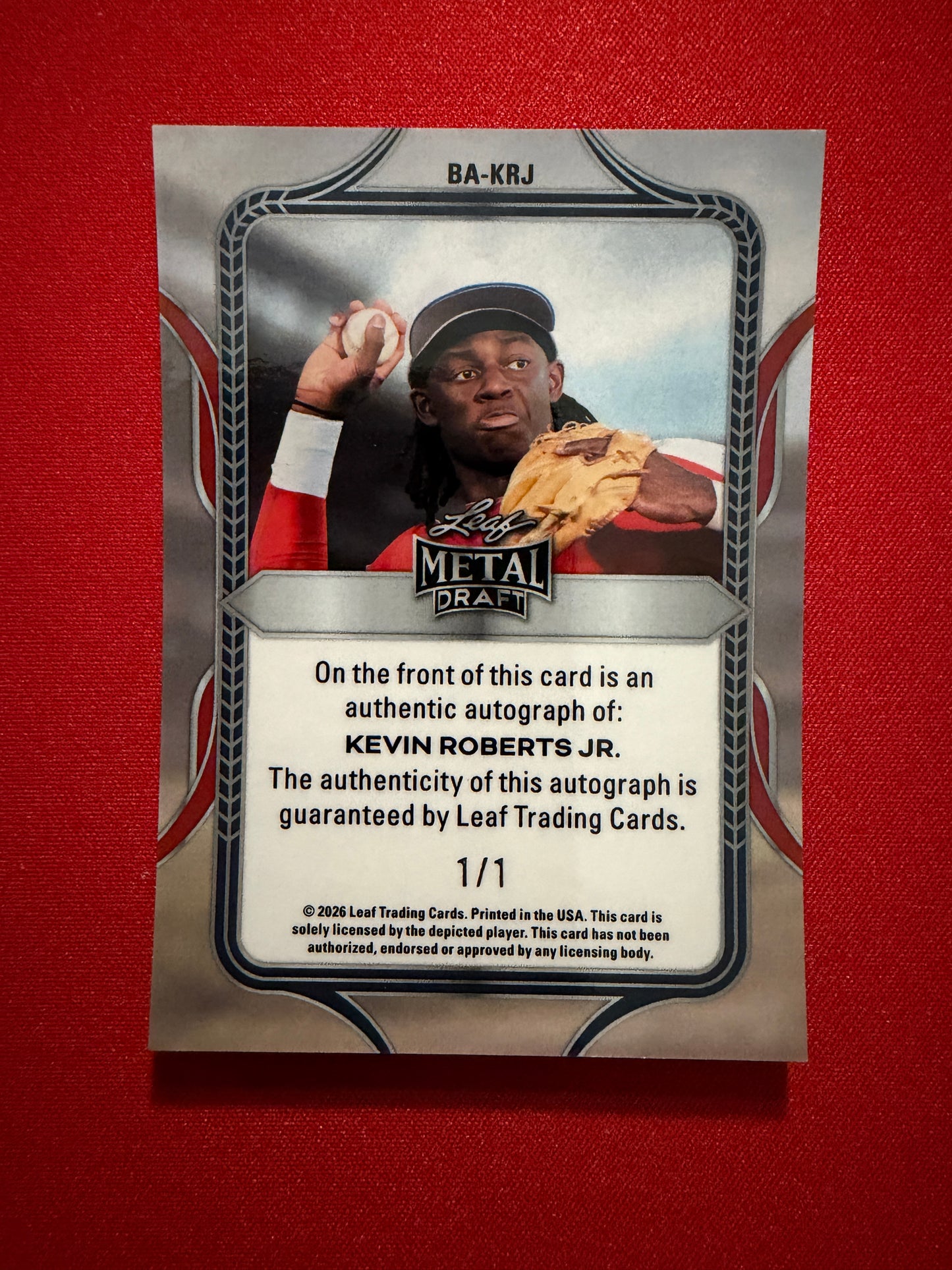 Kevin Roberts Jr. 2026 Leaf Metal Draft Edition Baseball Base Auto Black 1/1